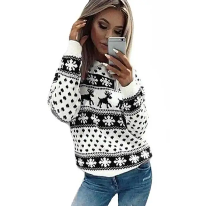 

cz38240w Good sale thick knitted jacquard snowflake and reindeer pattern christmas sweater jumpers