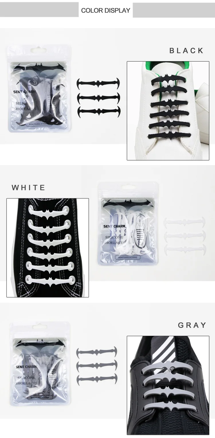 Items Under 1 Dollar No Tie Elastic Shoelaces Creative Bat Design Lazy