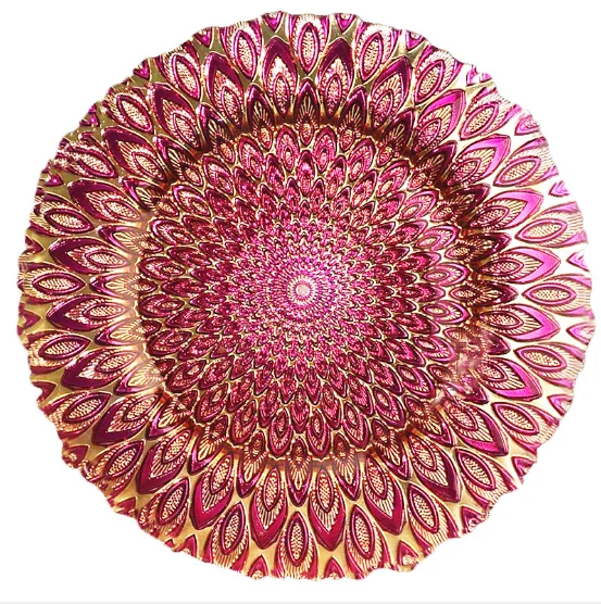 

13" reef Gold Glass Beaded Charger Plate Chargers Glass Plate For Decoration