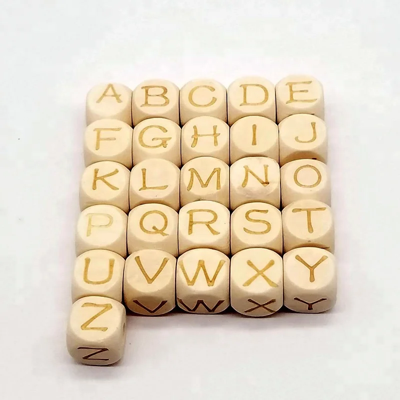 

Wholesale DIY Name Accessory Bulk Cube Wooden Alphabet Letter Beads Teether, Natural wood color