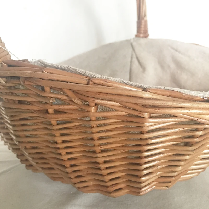 Wicker Gift Basket Rattan With Lining Handle Bread Fruit Christmas