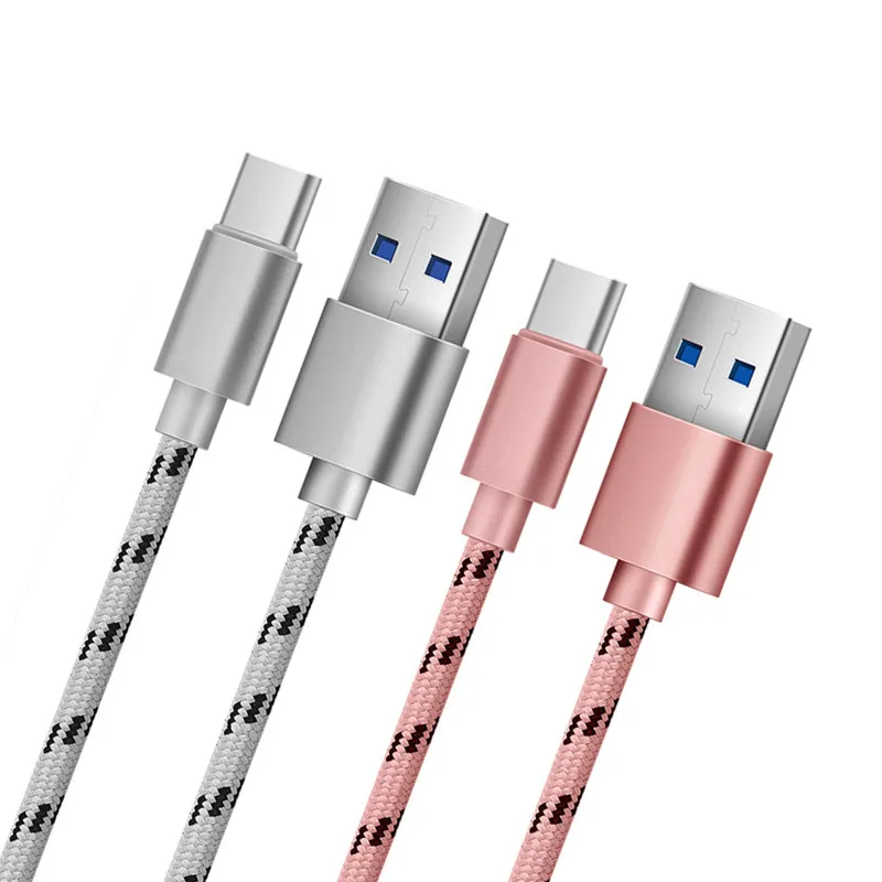 

High Quality Nylon Braided Type C 3.0 Fast Charging 2A Grey Gold Rose Gold Red Colorful Phone Usb Cable Data Sync Cord, Black/grey/gold/rose gold/red/silver/blue/purple