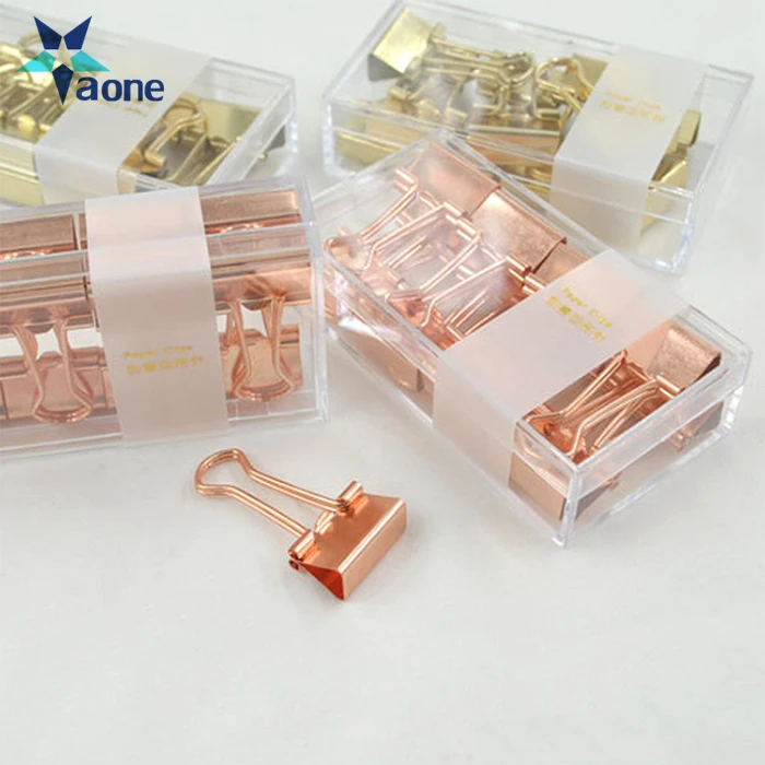 
Custom 19mm Solid Color Rose Gold Metal Notebook Binder Clips With Box Notes Letter Paper Clip Office Supplies 
