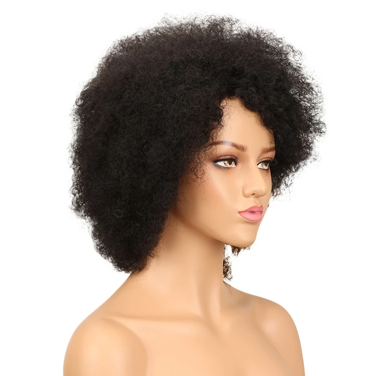 

Best quality bleached knots 130% density virgin human hair natural color short 4c afro curly 360 lace wig, All colors