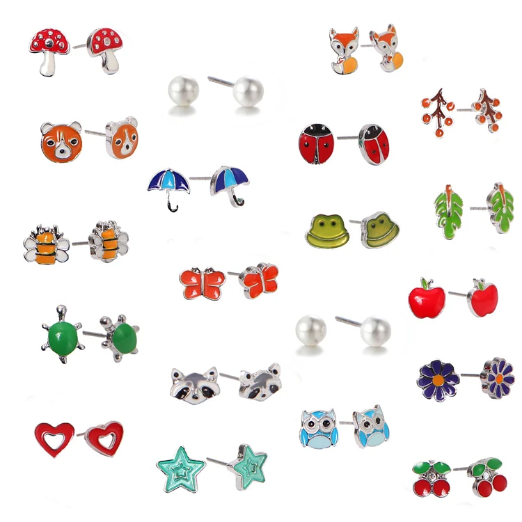 

Fashion Korean style girl jewelry carton fruit cute small animal combination earring sets 20 pairs