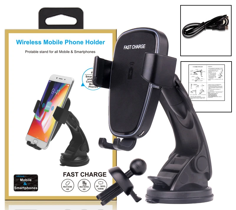 

2 in 1 10W gravity car mount phone air vent holder wireless fast car charger for iphone 8 X Samsung S7 S8 note8, Black