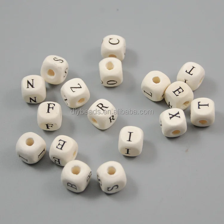 
10mm natural wood color geometric cube wooden alphabet beads  (60163102292)