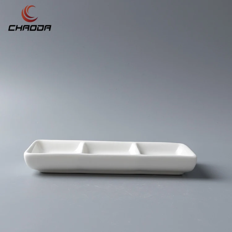 6 Inch Rectangle Sauce Plate Restaurant Three Grid Sauce Saucer 3 Divided Soy Plates Divide Soy