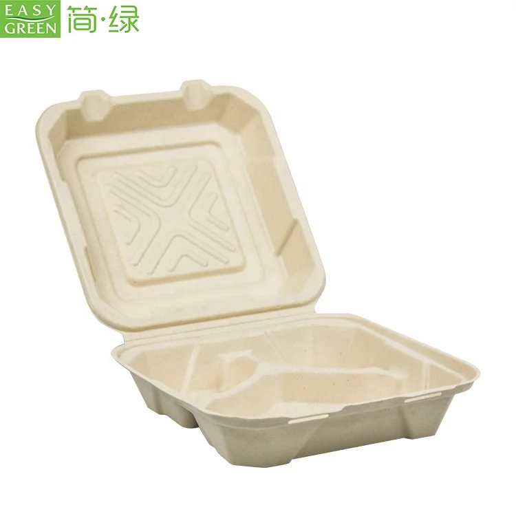 

Easy Green Clamshell Biodegradable Microwave Natural Sugarcane Pulp Bagasse Food Container, Natural brown