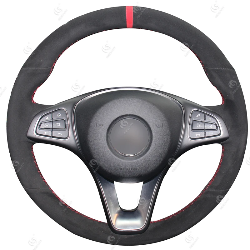 

High Quality Best Price Custom DIY Black Suede Steering Wheel Cover for Mercedes Benz C180 C200 C260 C300 B200