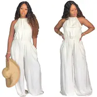 

MN147 brand new Sleeveless Solid color wide leg jumpsuit casual woman bodycon