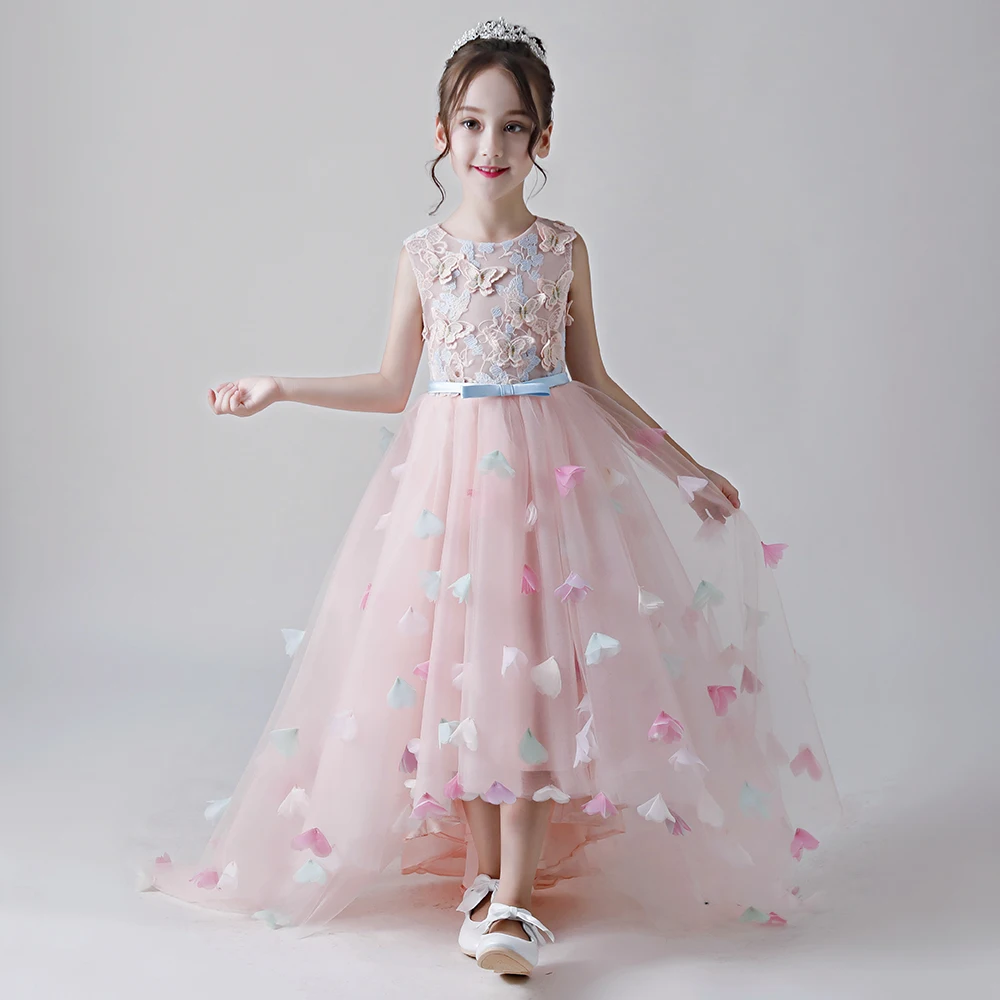 

Beautiful Little Princess Colorful Floral Dress Short Front Long Back Girls Pageant Dress Birthday Party Dress, Pink