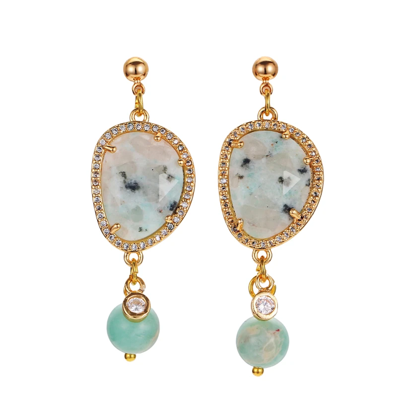 

Sea sediment gemstone 24k gold plated jewelry joyeria jhumka fashion statement dangle piercing korean drop earrings women, Mix
