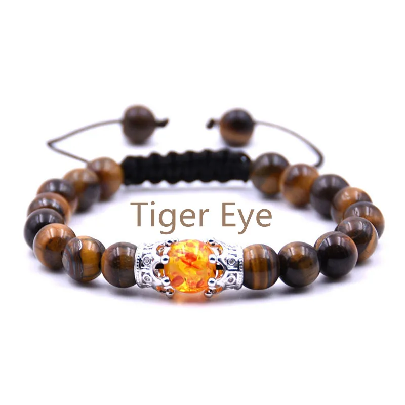 

2018 New Product Silver Crown Syn.Amber Tiger Eye Cheap Beads Charm Bracelet for Men, Yellow