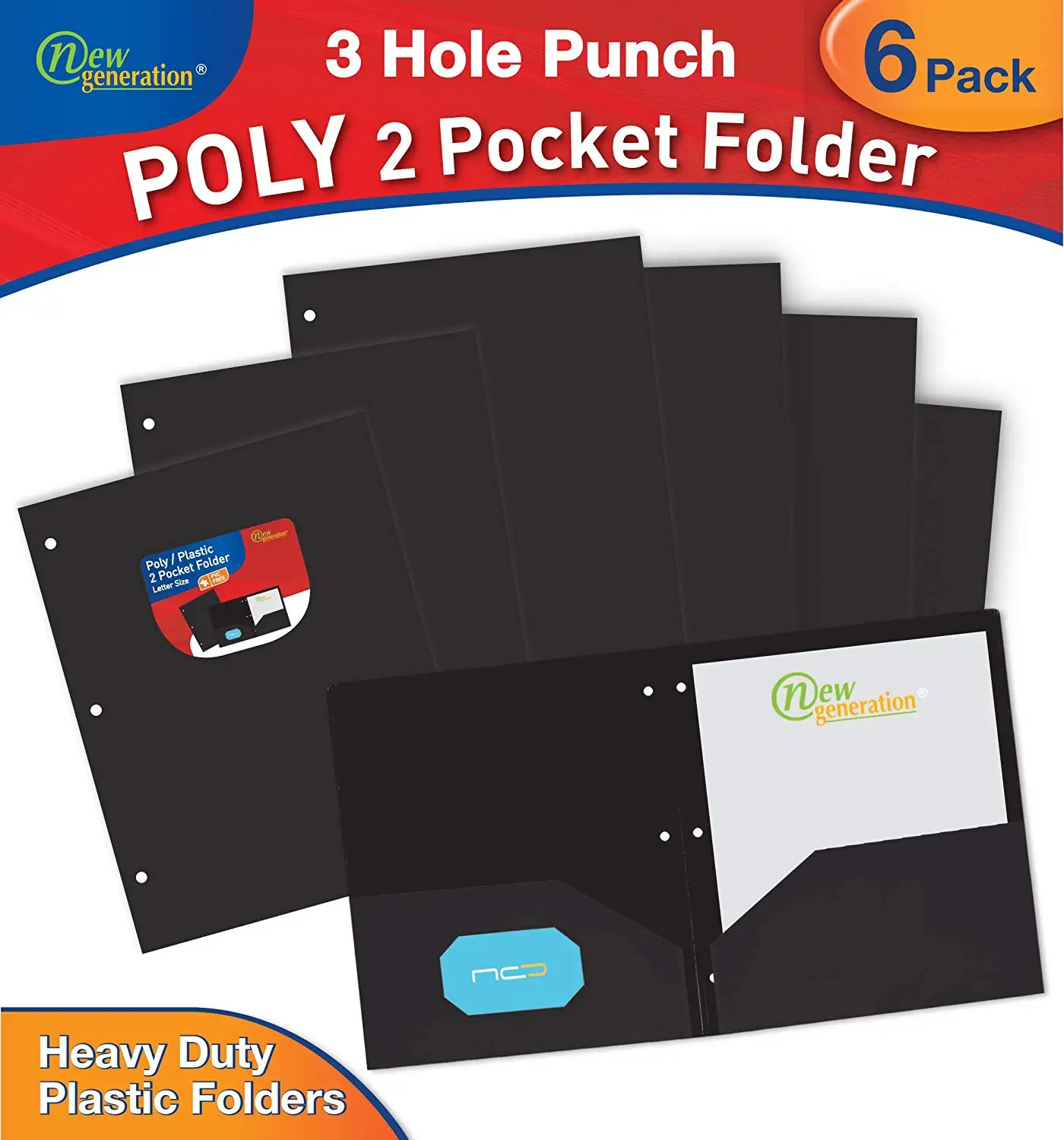 Pack of 6 Basics Heavy Duty Plastic 2 Pocket Folder for Letter Size Paper