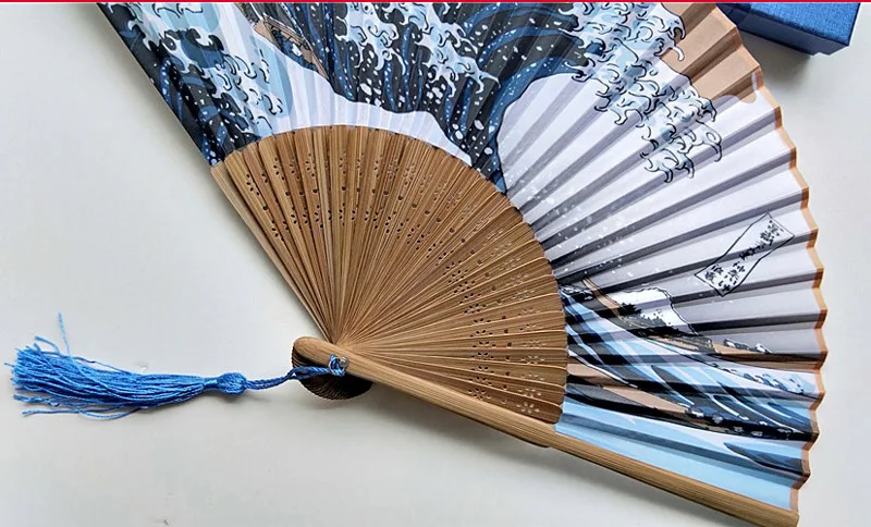 
[i Am Your Fans]sufficient Stock! Luxury With Box The Great Wave Off Kanagawa; Japanese Hand Held Fan japanese fan 