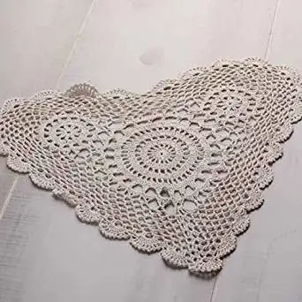 14" Ivory Heart Cotton Hand Crocheted Lace Doilies, Set of 4