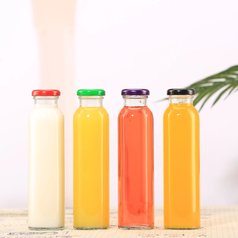 

300ml 10oz round clear glass juice bottle with metal lid wholesale