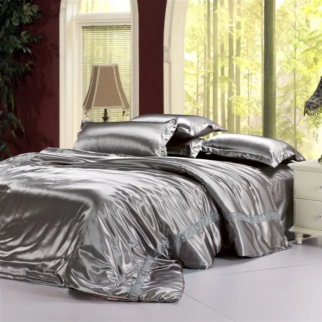 Silver Satin Silky * 4pc Double Bed Sheet Set * Brand New !! Buy Silver Satin Silky Bed Sheet