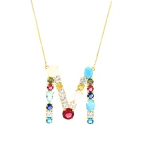 

Women rainbow alphabet jewelry cz setting initial letter pendant necklace