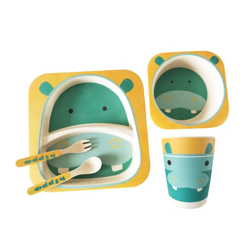 

Amazon Wholesale Melamine Dinner Set For Kids Bamboo Fiber Tableware Set Children Gift, Customized color