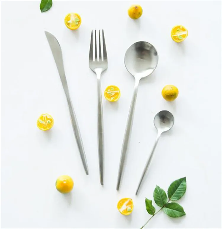 Pointed Tail Elegant Design Portugal Style Silver Knife Spoon Fork Utensil Flatware Set