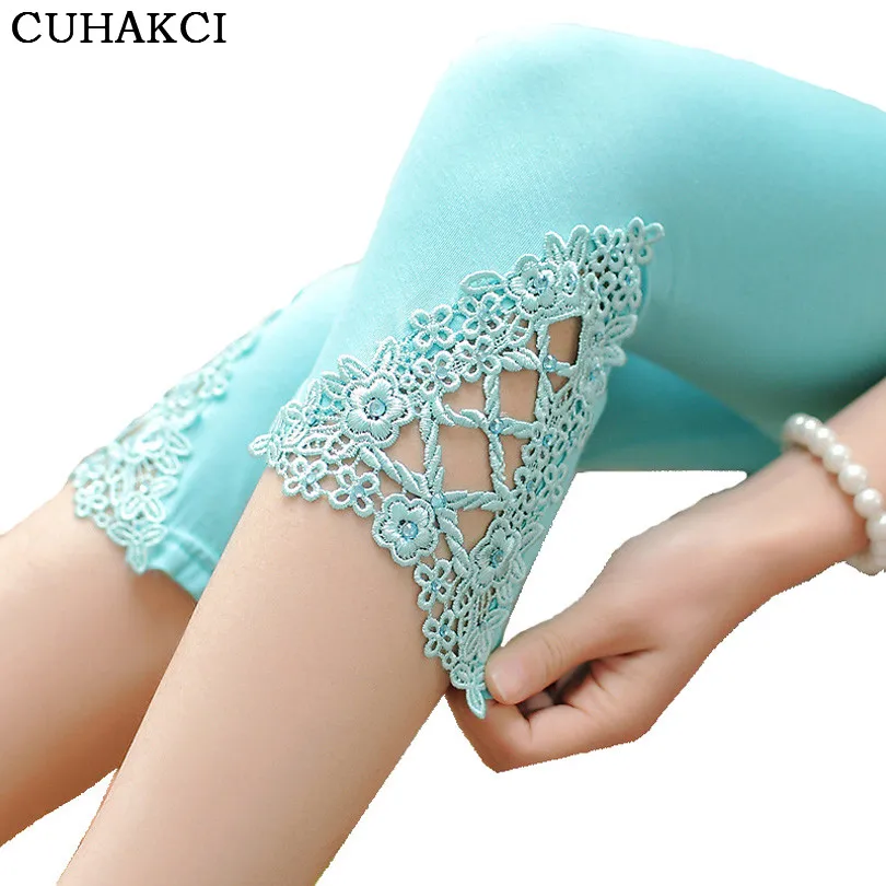 

New Women Modal Leggings Capri Casual Leggins Ladies Slim Hollow Crochet Lace Cotton Bamboo Fiber Breathab, Colourful