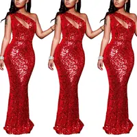 

81212-MX28 fashion red ball gown one shoulder sequin dresses women party