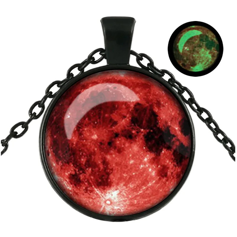 

Customized Color Full Moon Glass Cabochon Necklace Jewelry Glow In The Dark Glowing Luminous Pendant Necklace For Woman