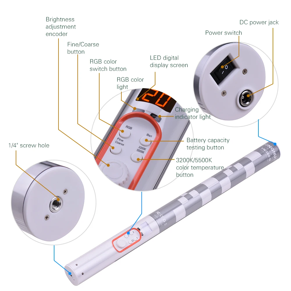 Yongnuo YN360II YN-360II 3200-5500K chargeable RGB fully color handheld led video light controlled by phone app