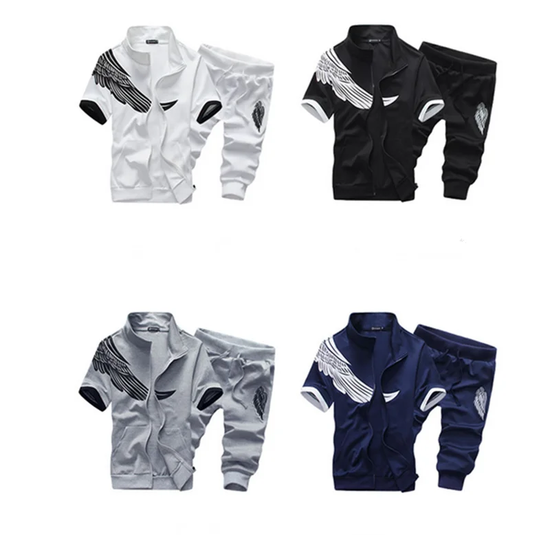 

2017 Men's Sprot Suit Wings Printing Sports Suit Male T-Shirt Plus Size Short-Sleeve Shirt+Pants