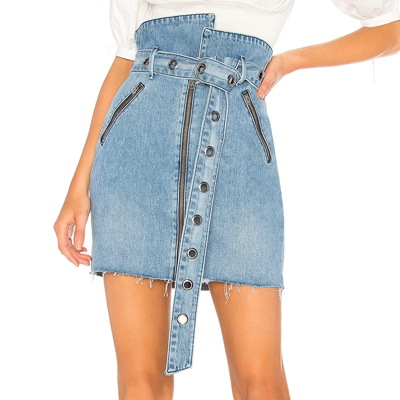 Oem Women High Waist Zip Front Denim Skirts - Buy Women Summer 