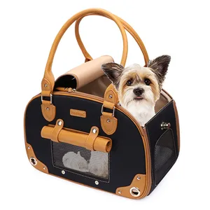Image of Foldable Waterproof Premium Purse Portable Leather Pet Bag Carrier For Dog Home Outdoor