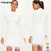 Alibaba guangzhou fashion clothes factory white feather cocktail dress short