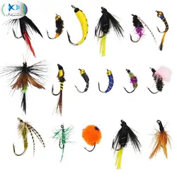 Hot sell 62pcs Box Fly Fishing Tackle Artificial Bait Trout Lures Single feather Hooks Nymph Dry Wet