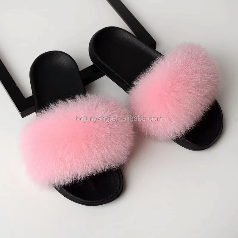 

2018 fashion real fox fur slipper sandals for women
