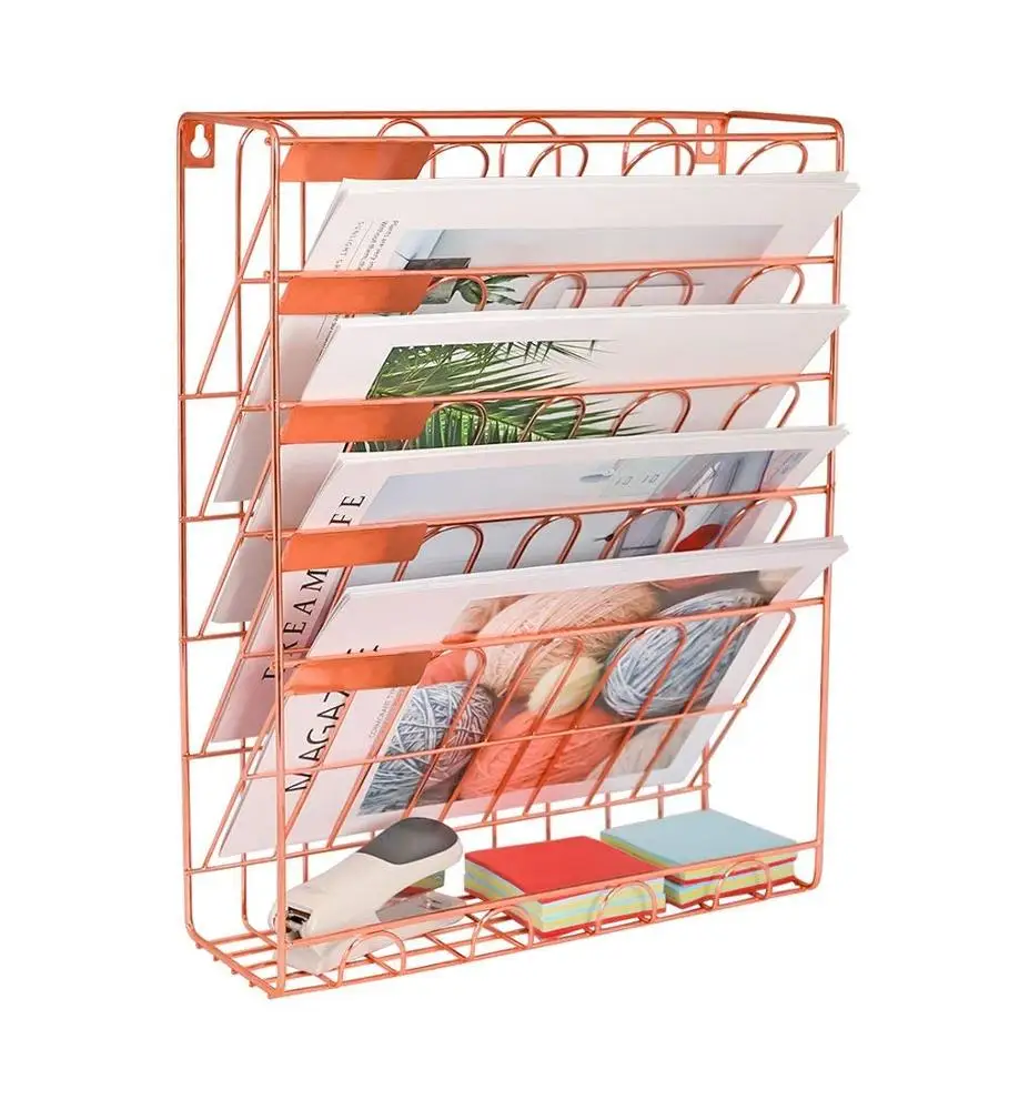 

6 Tier Wall Mount Letter Document Magazine File Storage Holder Rose Gold Iron Wire Metal Wholesale Office New Kitchen Summer