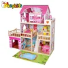 Pink wooden toy doll house for kids,wooden toy DIY doll house for children,lovely wooden dollhouse toy for baby W06A322
