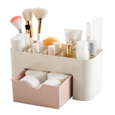 Pink Blue Green Plastic Makeup Organizer Make Up Brush Storage box with Drawer Cotton Swabs Stick Storage case escritori