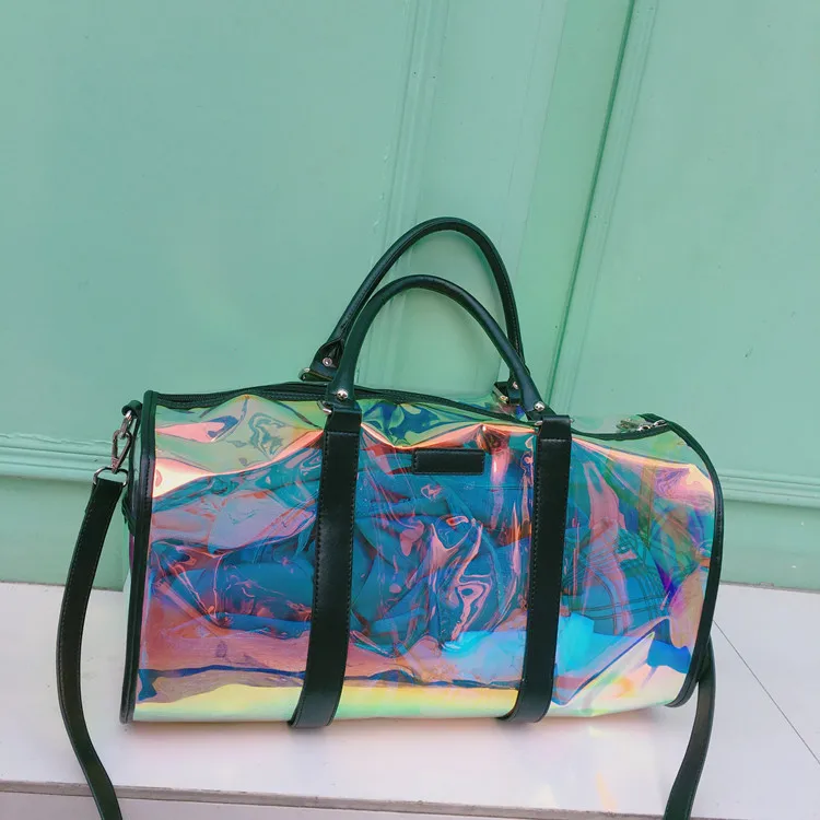 Women Transparent Duffle Beach Bag Jelly Holographic Tote Bag Clear Pvc ...