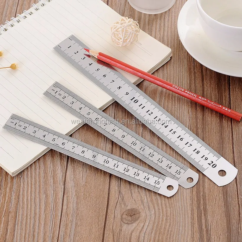 Stainless Steel Straight Ruler Double Side Measuring Rigid English Metric Zero Glare Satin 9801