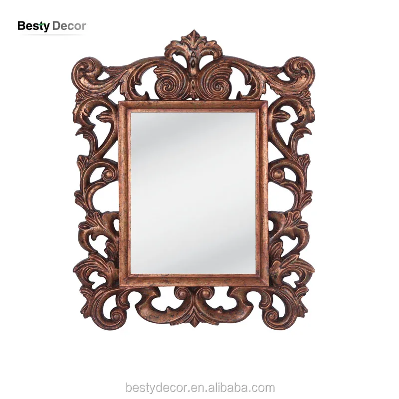 

Polyurethane Luxury Baroque Carved Hanging Mirror Frame Gold;champagne Silver Wood Everyday Support Hanger PU518