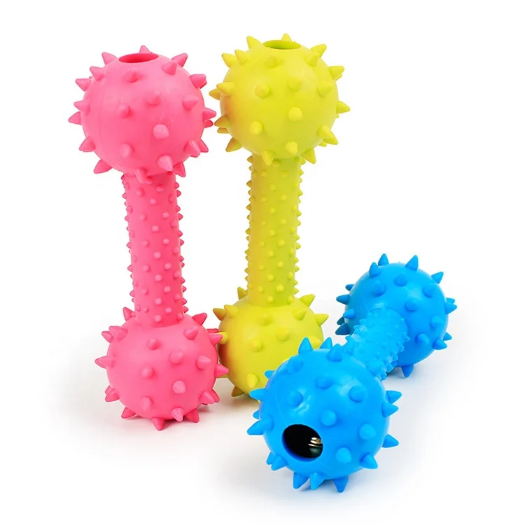 

Bite Resistant Novelty Dental Dumbbell Chew Barbell Dog Toy, Yellow, blue, pink