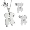 Stainless Steel High Shine Boy and Girl Kissing With CZ Pendant and Earrings Set