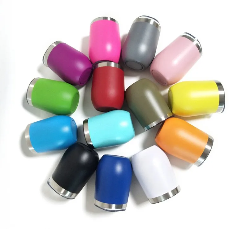 

12oz Powder Coated Stainless Steel Wine Tumbler Double Wall Tumbler Cup with Lid, Multi colors