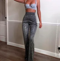 

Fashion Women's Bell Bottom Long Pants 2019 Sequined High Waist Solid Flare Pants Woman Ladies Sexy Clubwear Party Trousers New