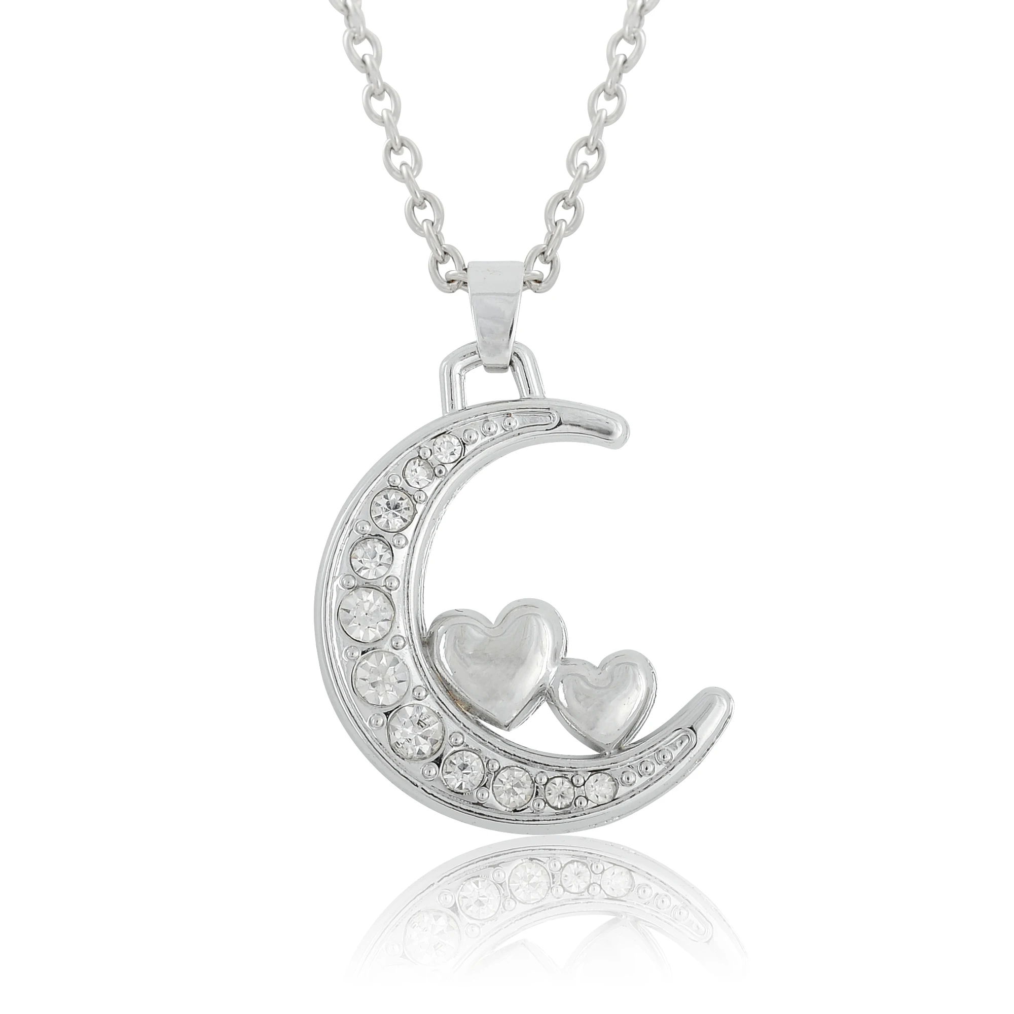 

Newest Zinc Alloy White Crystal Moon and Star Pendant Necklace Jewelry Women, As picture