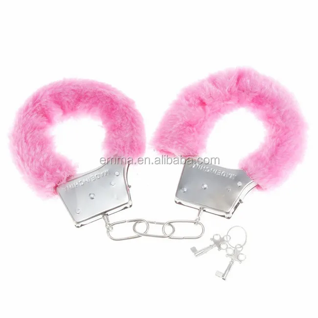 METAL FURRY FLUFFY HANDCUFFS RED BLACK FANCY DRESS HEN NIGHT STAG DO PLAY TOY 