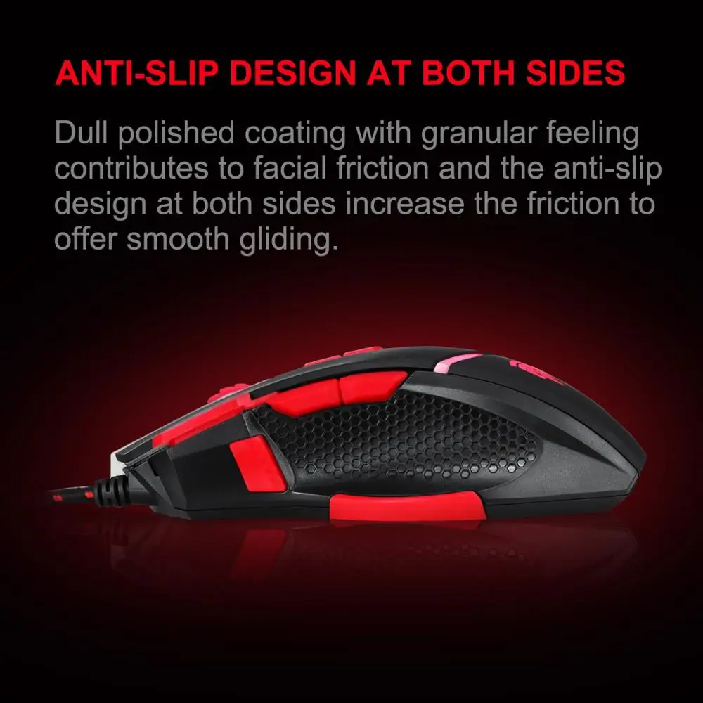 EasySMX V18 Optical Mouse Weight Tuning Set Non-slip Design with LED Light Fire//Sniper Button 4 Programmable Button for Laptop PC Computer Gamer Black and Red