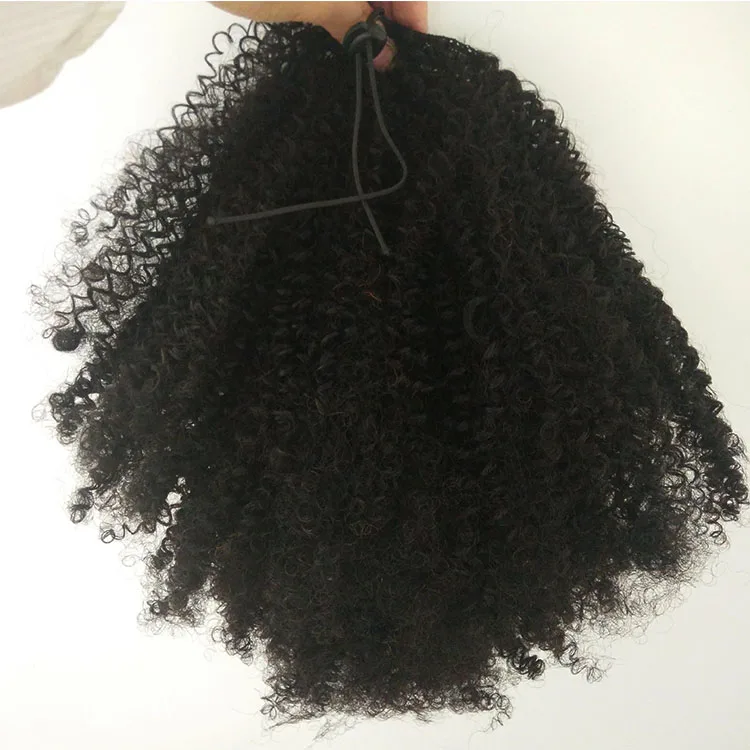 

100%virgin human hair natural black afro puff kinky curly trawstring ponytail